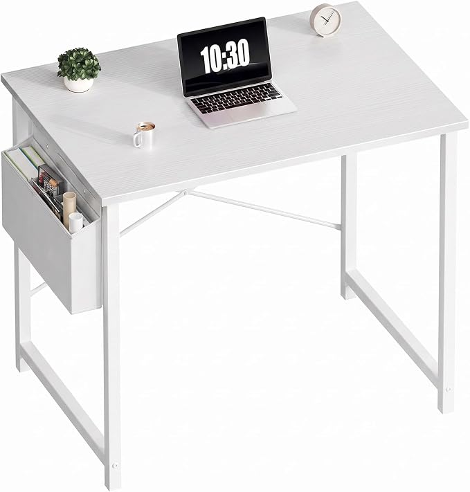 OLIXIS Small Computer Desk, 31 Inch Gaming Desks for Home Office | Writing Study Craft Work Table, Computer Workstation for Bedroom Small Spaces with Storage Bag, All White by OLIXIS