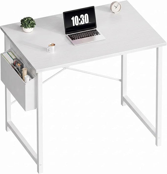 OLIXIS Small Computer Desk, 31 Inch Gaming Desks for Home Office | Writing Study Craft Work Table, Computer Workstation for Bedroom Small Spaces with Storage Bag, All White by OLIXIS
