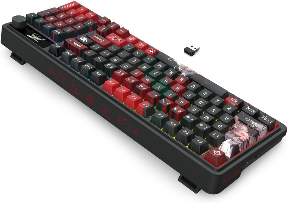 Redragon K719 PRO Wireless RGB Gasket Gaming Keyboard, Dye-Sub Anime Keycap | Easy-Control LED Info Display, 0-Delay Tri-Mode, Cushioned 5-Layer Noise Dampening for Creamy Thocky Sound, 95% Layout - Image 4