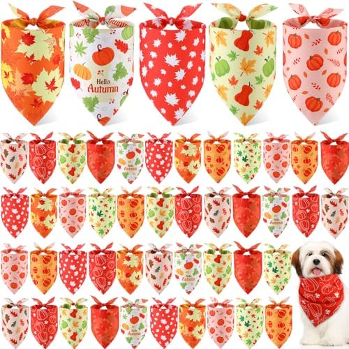 Weewooday 50 Pcs Fall Thanksgiving Dog Bandanas Bulk, Small Pets Charm by Weewooday