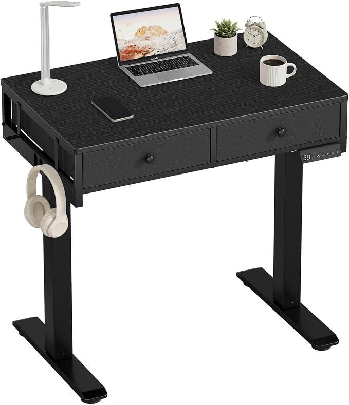 KLUVIS Black Sit Stand Desk with Drawers, 32 Inch Electric Standing Desk with Storage, Small Space Stand Up Computer Desks for Home Office Bedroom, Study Writing Desks for Walking Pad by Unknown