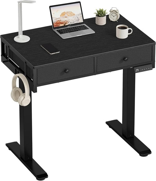 KLUVIS Black Sit Stand Desk with Drawers, 32 Inch Electric Standing Desk with Storage, Small Space Stand Up Computer Desks for Home Office Bedroom, Study Writing Desks for Walking Pad by Unknown