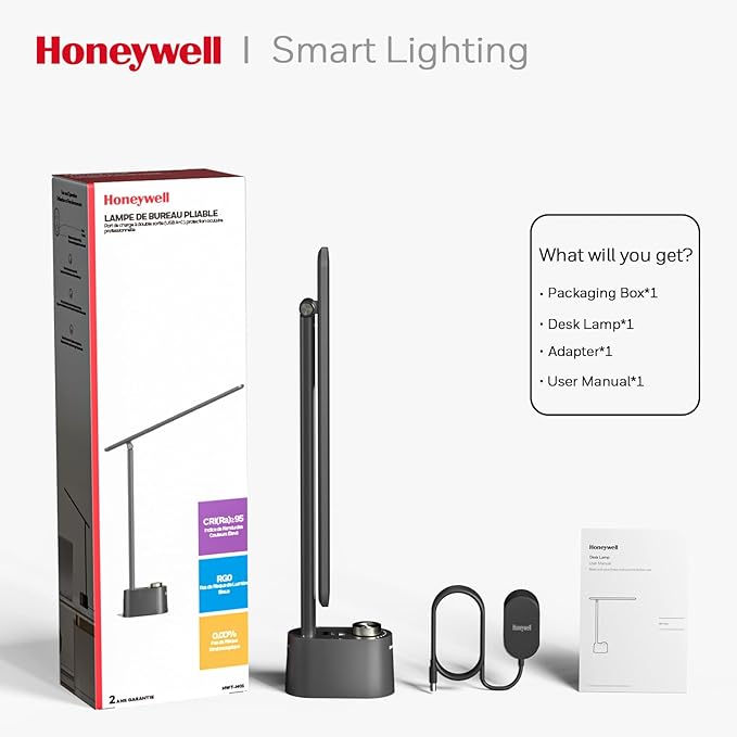 Honeywell Sunturalux™ LED Desk Lamp with USB Charging Ports HWT-H01 - Stepless Dimmable Eye Caring Desk Light for Home Office Bedroom Bedside College Dorm, Foldable Table Lamp Reading Lamp Black - Image 6