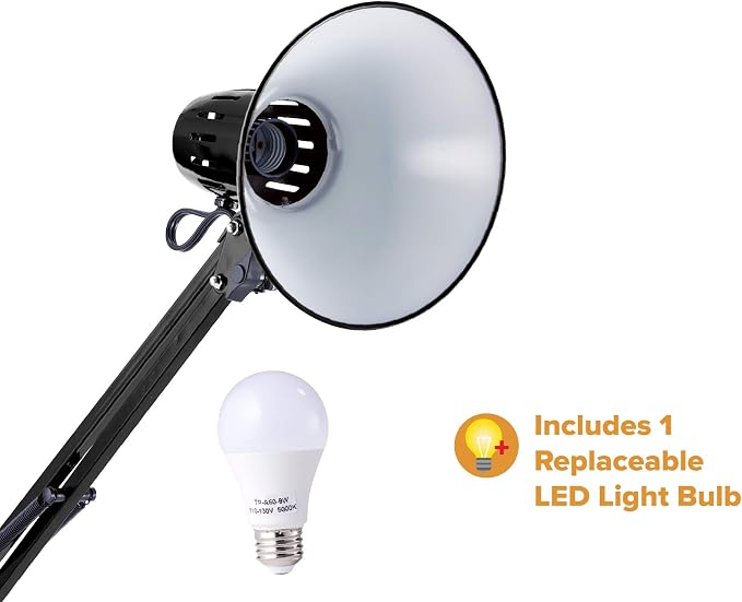 Bostitch Office VLF100D Swing Arm Desk Lamp, Metal, 36" Reach with Multi-Joint Adjustment, Includes Replaceable LED Bulb (VLF), Black - Image 5