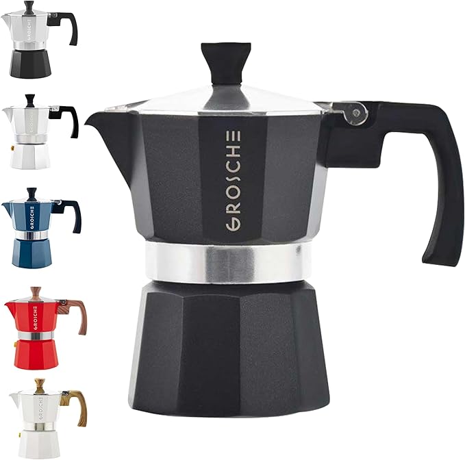 GROSCHE Milano Stovetop Espresso Maker Moka Pot 3 espresso Cup - 5 oz, Black - Cuban Coffee Maker Stove top coffee maker Moka Italian espresso greca coffee maker brewer percolator | Cuban Coffee Maker And Italian Moka Pot For Stovetop Espresso; For Gas... by GROSCHE