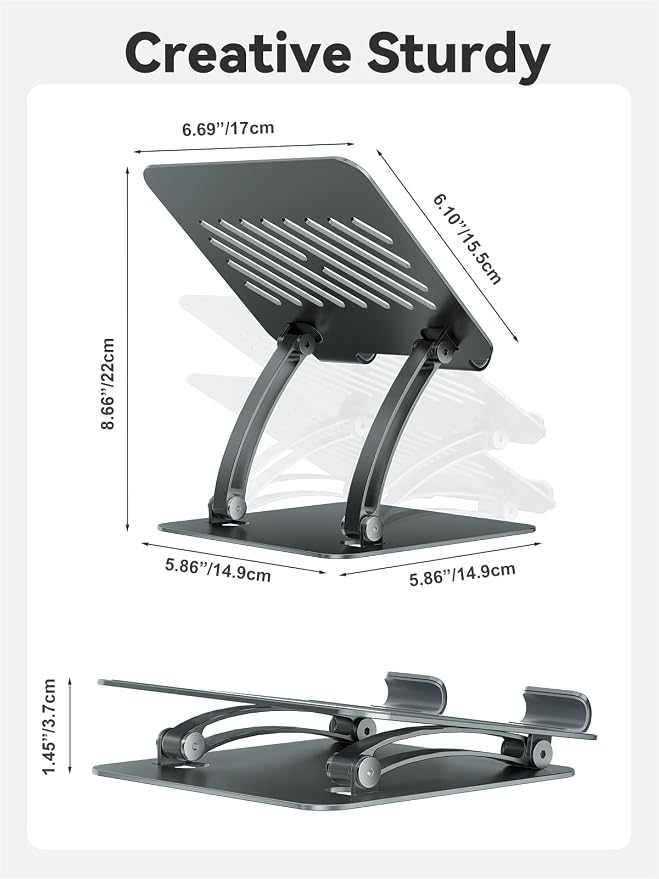tounee Tablet Holder Stand, Dual Rod Adjustable Aluminum Desktop Stand, Compatible with 4.7-16.9" iPads, Surface Tablets, Portable Monitors, Kindle & More (Gray) - Image 6