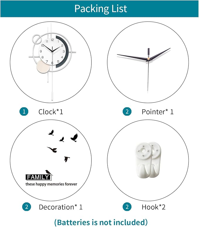 Large Decorative Wall Clock Silent Non-Ticking Quartz Battery Operated Pendulum Wall Clock for Living Room Kitchen Office Bathroom Bedroom Home Wall Art 17.7x27.3 inch - Image 7