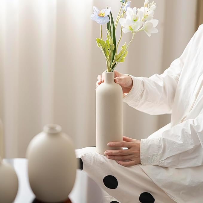 Modern Ceramic Vase Set, Neutral Colors, Decorative Vases for Home Decor, 4 Piece Collection (Beige) - Image 5