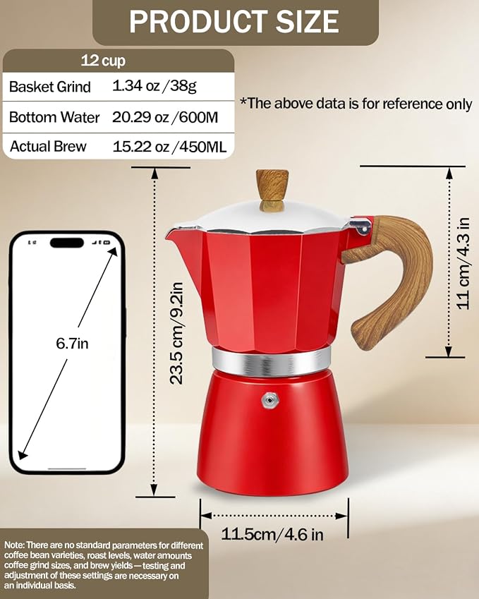 Coffee Maker Stovetop Espresso Maker 12 Cup Aluminum Moka Pot Percolator 20oz 600ml Easy Brewing for Electric Ceramic Stoves Home Camping Italian Cuban Café Classic Red - Image 2
