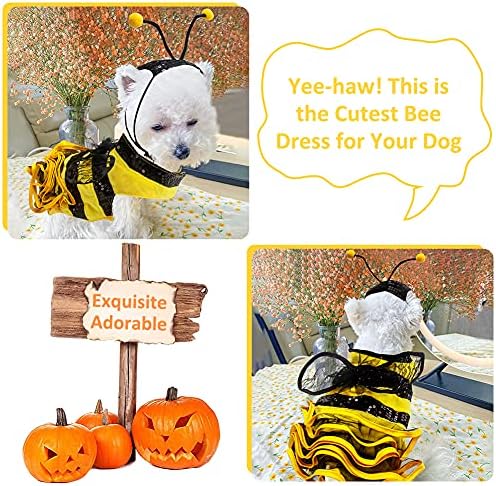 Bee Costume for Dogs - Bumblebee Dress with Cap - Funny Pet Halloween Outfit for Small, Medium & Large Dogs & Cats - Image 4