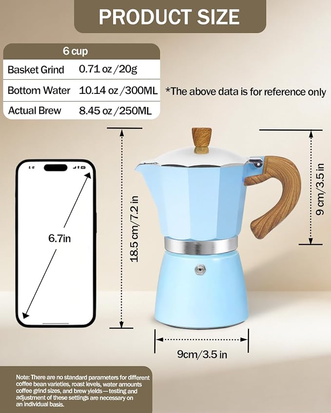 Coffee Maker Stovetop Espresso Maker 6 Cup Aluminum Moka Pot Percolator 10oz 300ml Easy Brewing for Electric Ceramic Stoves Home Camping Italian Cuban Café Classic Blue - Image 2