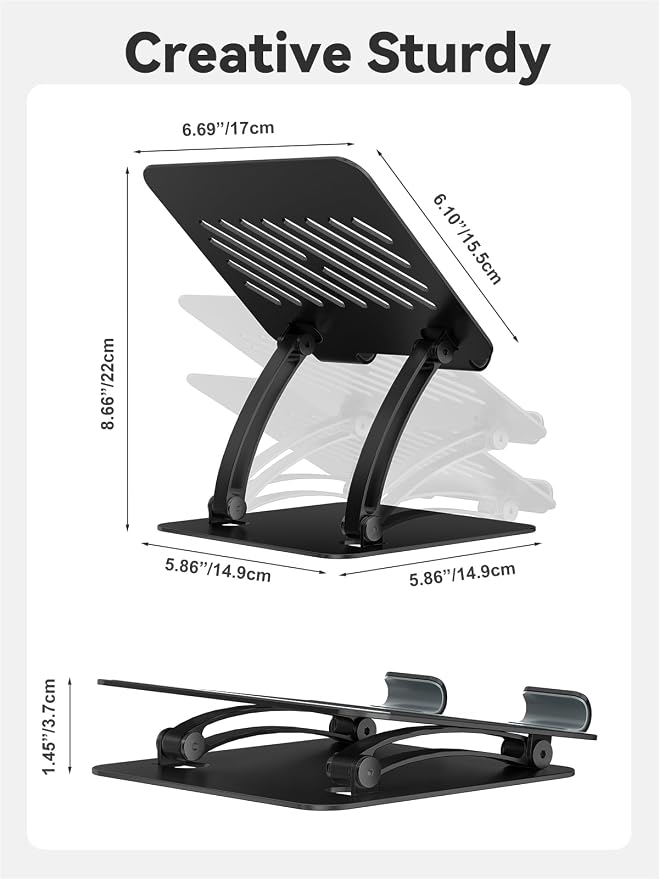 tounee Tablet Holder Stand, Dual Rod Adjustable Aluminum Desktop Stand, Compatible with 4.7-16.9" iPads, Surface Tablets, Portable Monitor, Kindle and More (Black) - Image 6