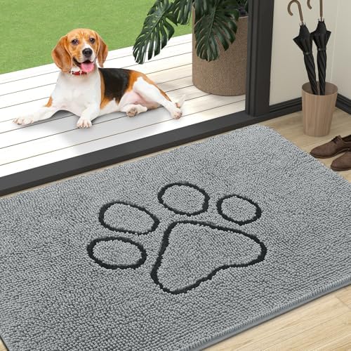 OLANLY Dog Door Mat for Muddy Paws 47x32, Paw Print Design Chenille Mud Mat by OLANLY