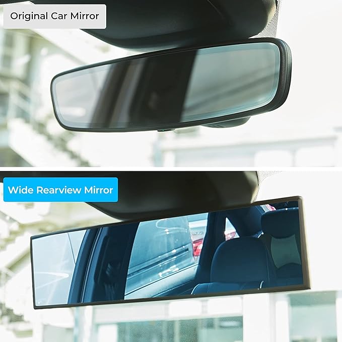 JOYTUTUS Rear View Mirror, Universal 12 Inch 2 Pack Panoramic Convex Rearview Mirror, Interior Clip-on Wide Angle Rear View to Reduce Blind Spot Effectively for Car SUV Trucks - Bl - Image 2