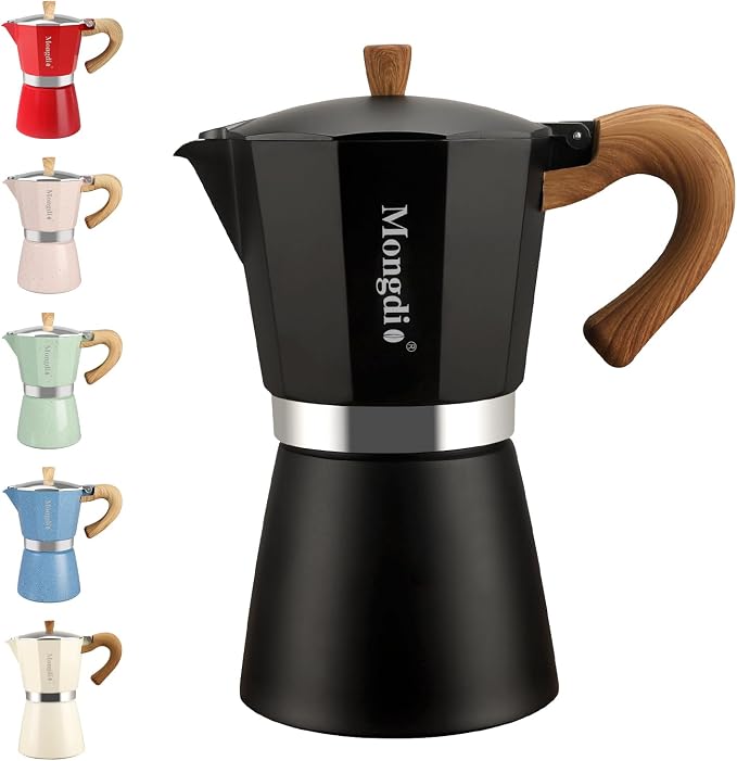 Mongdio Stovetop Espresso Maker Moka Pot, Cuban Coffee Maker Stove top coffee maker Moka Italian Espresso Greca Coffee Maker Brewer Percolator, 6 Espresso Cups, 10 oz - Black by Mongdio