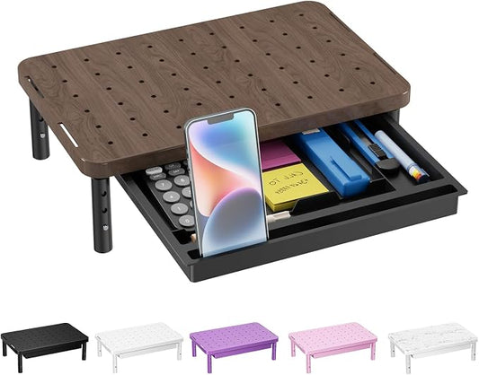WALI Plastic Computer Monitor Stand with Storage, Desk Monitor Riser 3 Height Adjustable, Laptop Riser with Airflow Vents, Desk Organizer for Computer, Laptop, Printer (PTT002-C), 1 Pack, Brown by WALI