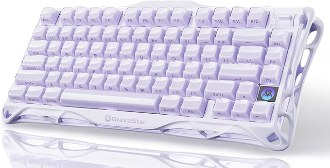 GravaStar Mercury K1 75% Wireless Mechanical Gaming Keyboard RGB Backlit | Gasket Mount, Hot Swappable Linear Switches, Creamy Sound Keyboard, 2.4GHz/USB-C/Bluetooth 5.0, for Win/Mac【Lavender Purple】 by GravaStar