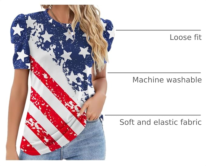 Ivicoer Puff Short Sleeve Shirt for Women Eyelet Tops Summer Crewneck Blouse Loose Fit S-XXL - Image 4