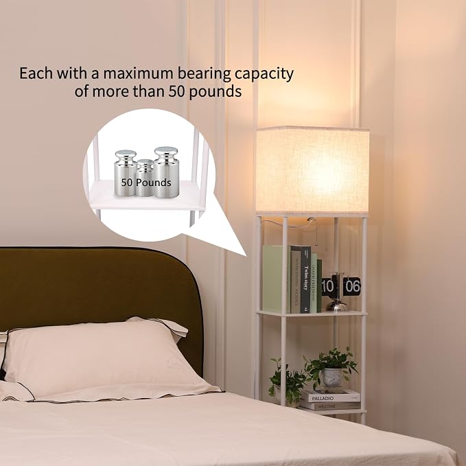 Gupuzm Floor Lamp with Shelves, Large Size Rectangle Standing Lamp with 3 Color Temperature Bulb, Corner Display Bookshelf Lamp for Living Room, Bedroom and Office（White-9W） - Image 3