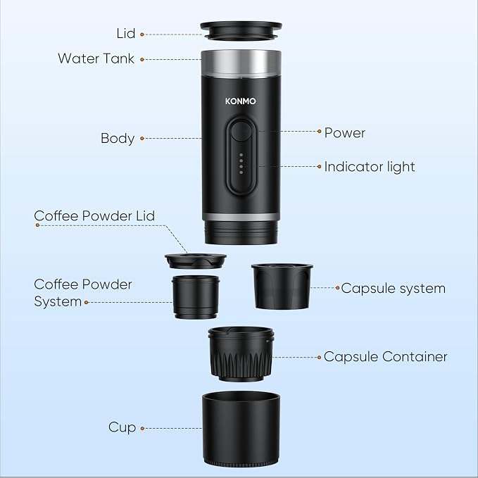 Portable Espresso Machine for Travel, Self-Heating Coffee Maker Works with Capsules & Ground Coffee, Type-C Rechargeable for Outdoor Camping Car RV Business Trips - Image 6