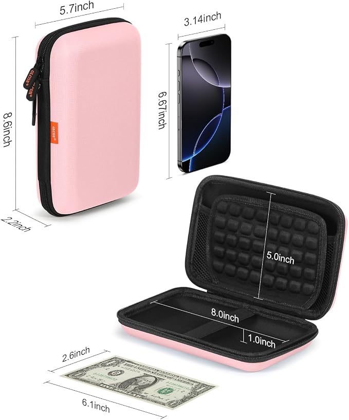 Gentle-Pink Hard Shell Carrying Case for External Hard Drive, Hard Disk, Power Bank, Charger, Cable, Tool, Electronic Accessories - Large Storage Pouch Portable Travel Bag Case for Women Girls Lady - Image 3