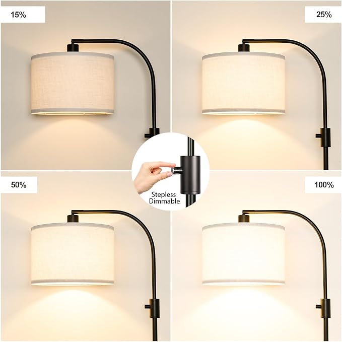 Nintiue Upgraded Modern Arc Dimmable Tall Standing Floor Lamp with White Shade, 1200 Lumens LED Bulb Included, for Living & Reading Room, Bedroom, Office & Nursery, Black - Image 3