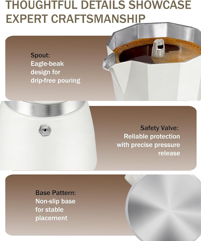 Coffee Maker Stovetop Espresso Maker 12 Cup Aluminum Moka Pot Percolator 20oz 600ml Easy Brewing for Electric Ceramic Stoves Home Camping Italian Cuban Café Classic White - Image 7