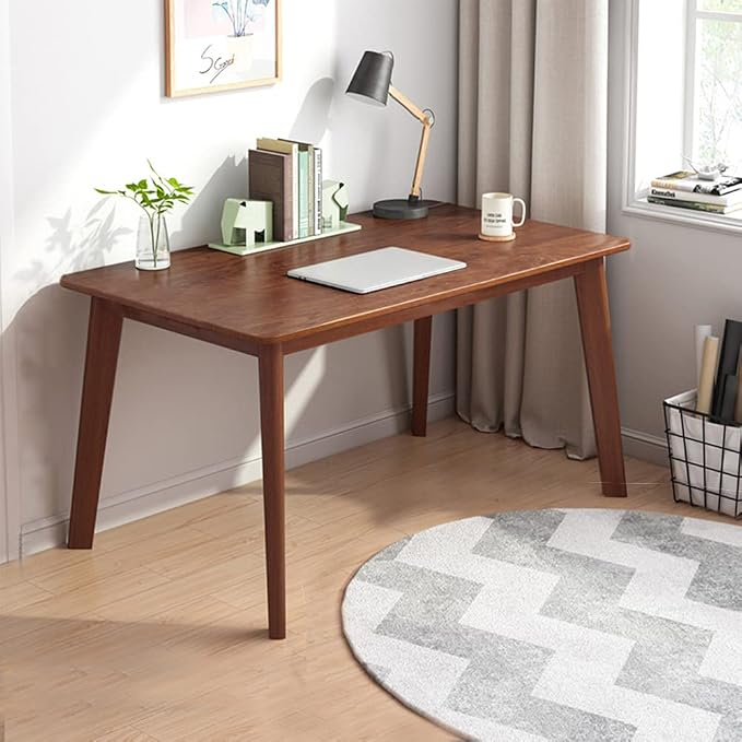 IOTXY Simple Wooden Writing Desk - Modern Minimalist Style PC Laptop Computer Workbench with Solid Wood Legs, 39" W Home Office Work Table for TV Stand Music Video Live Broadcast Workstation, Walnut by IOTXY