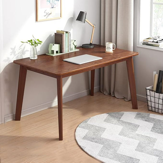 IOTXY Simple Wooden Writing Desk - Modern Minimalist Style PC Laptop Computer Workbench with Solid Wood Legs, 39" W Home Office Work Table for TV Stand Music Video Live Broadcast Workstation, Walnut by IOTXY