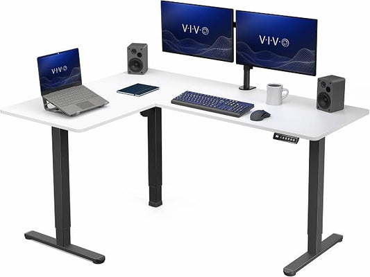 VIVO White 63 x 47 in Corner Standing Desk, DESK-E3CTBW-47 | Electric, Reversible L-Shaped Table, Sit Stand, Height Adjustable, Memory Controller, Office Furniture Sets, Black Frame by Unknown