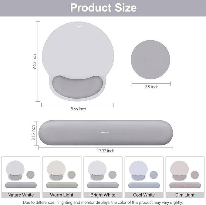 MOSISO Wrist Rest Support for Mouse Pad&Keyboard Set, Gray | Circle Curved Ergonomic Mousepad Non-Slip Base Home/Office Pain Relief&Easy Typing Pad with Soft Cloth&Silicone Lining - Image 7