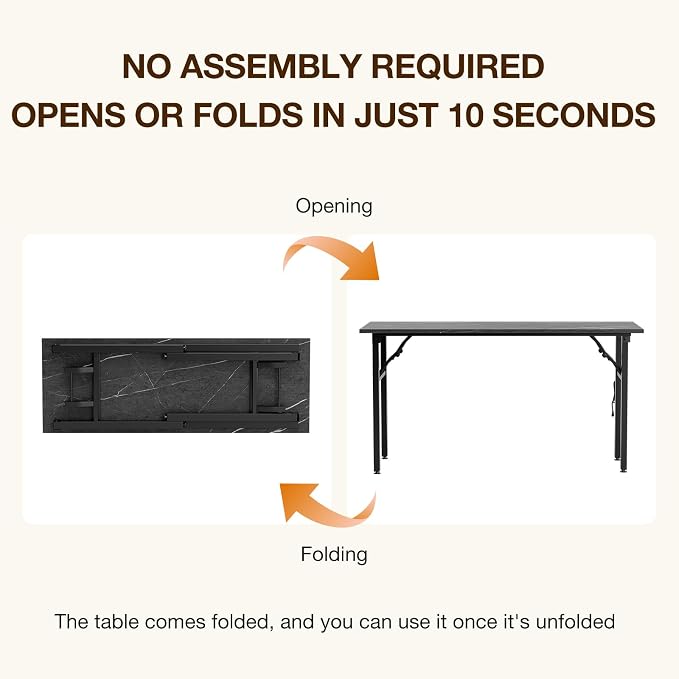 TEMI Small Computer Desk Folding Table - No Assembly, Compact 55.1" Foldable Desk with Power Outlets & USB Charging Port, Portable Small Office Desk, Ideal Mini Study Table, Marble Greige - Image 4