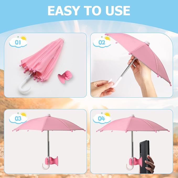 Phone Umbrella Stand, Sun Shade Mini Umbrella for Cell Phone with Adjustable Fist Style Suction Cup, Universal Anti-Glare Sun Visor for Outdoor - Image 3