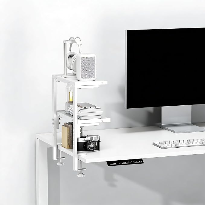 Spacrea Clamp on Desk Shelf, 2 Tier Office Desk Shelves Organizer, Wood Desktop Supplies Storage Rack, Desk Organizers and Accessories (White) - Image 7