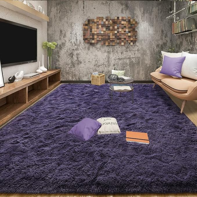 Tepook 6x9 Area Rugs for Living Room, Soft Fluffy Shag Gray Purple Rug for Bedroom Nursery, Modern Shaggy Plush Upgraded Non-Slip Carpet for Girls Boys Kids Room Dorm Home Decor by Tepook