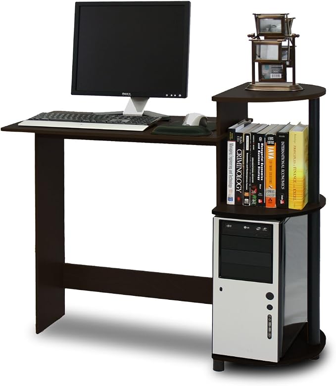 Furinno Compact Desk, 28.5" Wide Gaming Desk with Shelves, Computer Desk with Book Shelf, Office Desk for Home Office, Study Room, Dorm, Bedroom, Espresso by Furinno-FitsYourSpaceFitsYourBudget
