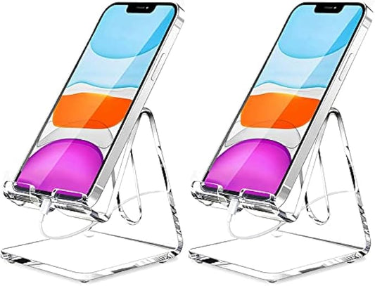 Crpich Acrylic Cell Phone Stand, Portable Phone Holder, Clear Phone Stand for Desk, Compatible with Phone16 15 14 13 12 Pro Max 11 Xr Plus SE, Switch, Android Smartphone, Pad, Desk Accessories, 2 Pack by Crpich