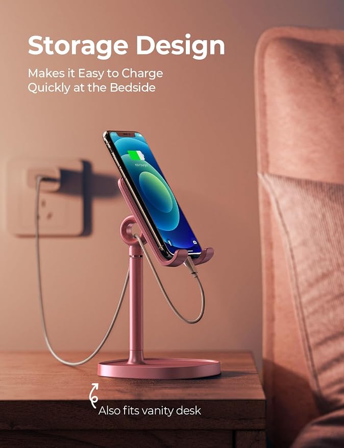 LISEN Cell Phone Stand Phone Holder for Desk, Gaming for Nintendo Switch | Pink Desk Accessories for Women Office Cute, Vanity Decor Pink Gifts Girls, Kawaii Bathroom Dorm Room Essentials Decor - Image 7