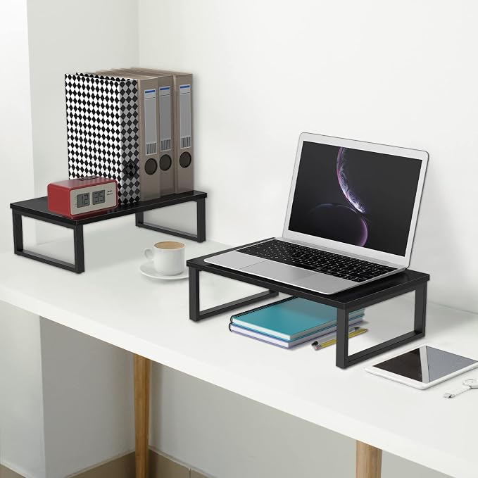 Monitor Riser 2 pack Monitor Stand for Desk Wood, Black | Laptop Stand Riser Wood, Computer Stand for Desk Shelf, for Office Laptop, Desktop Organizers, Easy Installation - Image 6