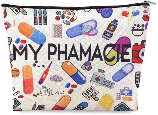 Pharmacy Technician Makeup Bag Pharmacist Graduation Retirement Appreciation Gifts Pharmacy Medication Storage Pharmacist Student Essentials Medical Zip Bag Travel Pharmacie Toiletry Cosmetic Pouch by YangQian