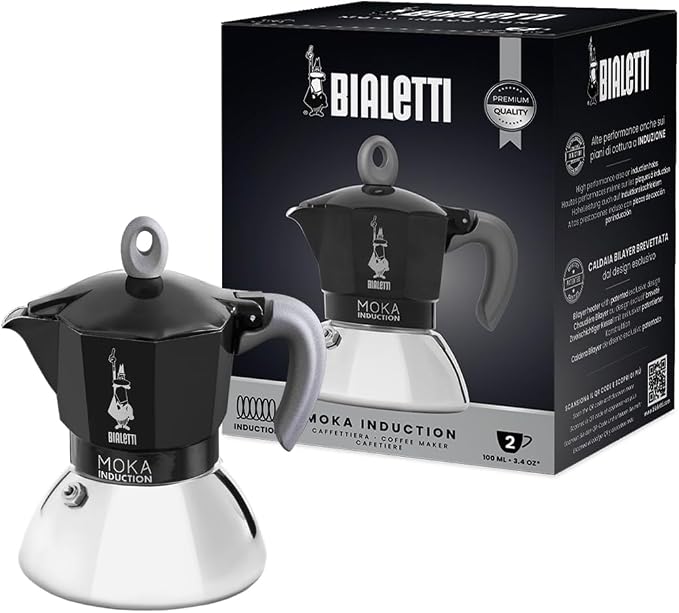 Bialetti - Moka Induction, Moka Pot, Suitable for all Types of Hobs, 2 Cups Espresso (2.8 Oz), 90 milliliters,Black by Bialetti