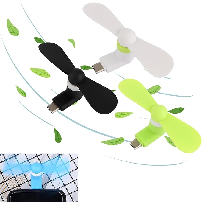 PCTC 3-Pack Mini Phone Fans - Type C for Samsung Galaxy S24/S23, Compatible with Apple iPhone 15/15 Pro, Moto Razr 40 Ultra/G54/Edge S Pro by PCTC