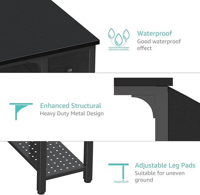 Lufeiya Gaming Desk with Fabric Drawers, 47 Inch Computer Desk for Home Office, Modern Simple Study Writing Table PC Desks for Bedroom, Black - Image 7