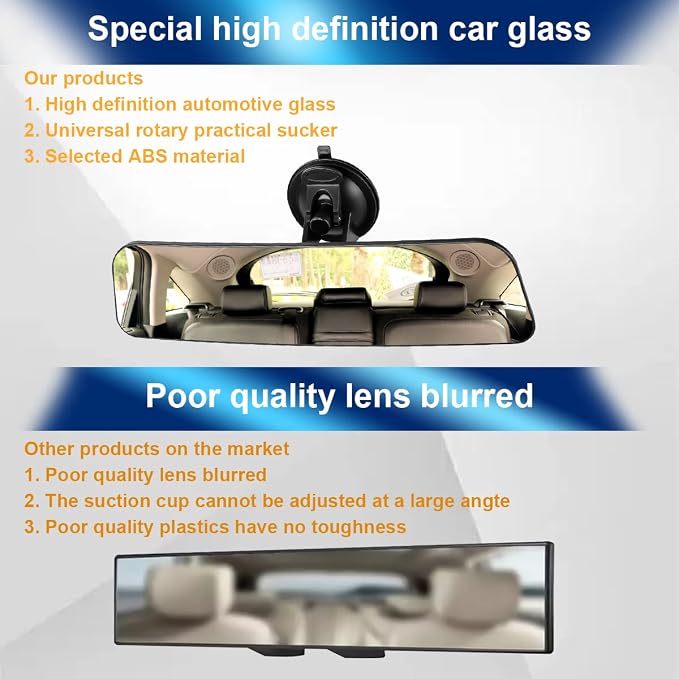 Car Rear View Mirror with Suction Cup, Anti Glare Wide Angle HD Auto Inside Rearview Mirror, 360 Degrees Adjustable Reduce Blind Spots, Universal for Vehicle, Marine, Boat, Truck, SUV, Van - Image 4
