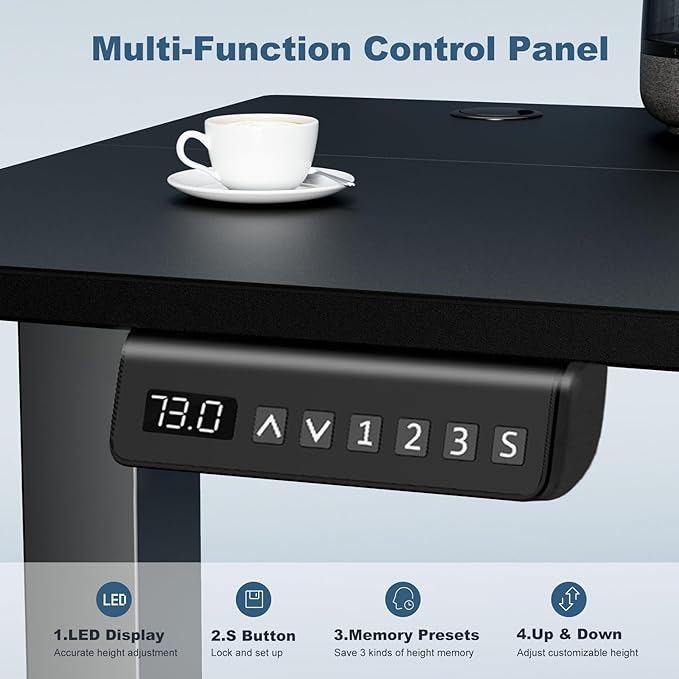 DUMOS 63 Inch Electric Standing Desk, Memory Adjustable Home Office Desk | Sit Stand Up Desk for Work Home Office,Adjustable Desk, Rising Computer Table with Splice Board,Cable Management,Hook,Black - Image 6