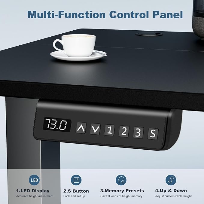DUMOS 55 Inch Electric Standing Desk, Memory Adjustable Home Office Desk | Sit Stand Up Desk for Work Home Office,Adjustable Desk, Rising Computer Table with Splice Board,Cable Management,Hook,Black - Image 5