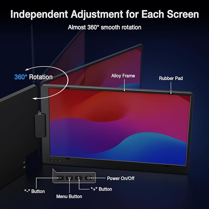 KYY 15.6" Laptop Screen Extender, 1080P FHD IPS Portable Monitor, One Cable USB-C Triple Monitor, Dual Travel Screen for 12"-17'' Laptops, 360° Rotation & Kickstand，X90D (Driver Need) - Image 6