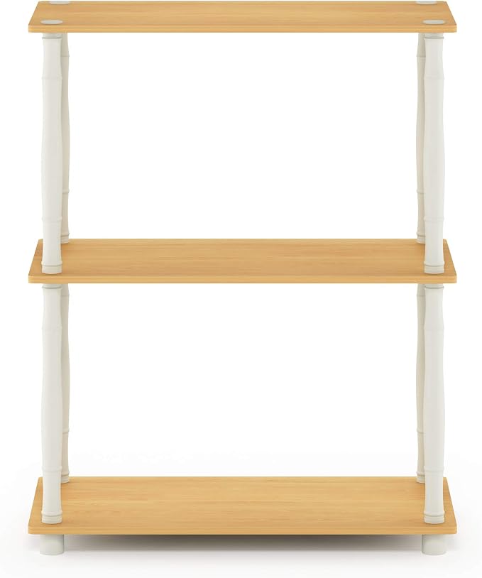 Furinno Turn-N-Tube 3-Tier Compact Multipurpose Shelf Display Rack with Classic Tube, Beech/White - Image 3