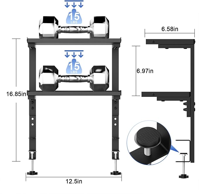 2-Tier Desk Shelf | Desk Organization Expandable Clamp on Desk Shelf Desktop Accessories for Offices and Game Rooms (Black) - Image 2
