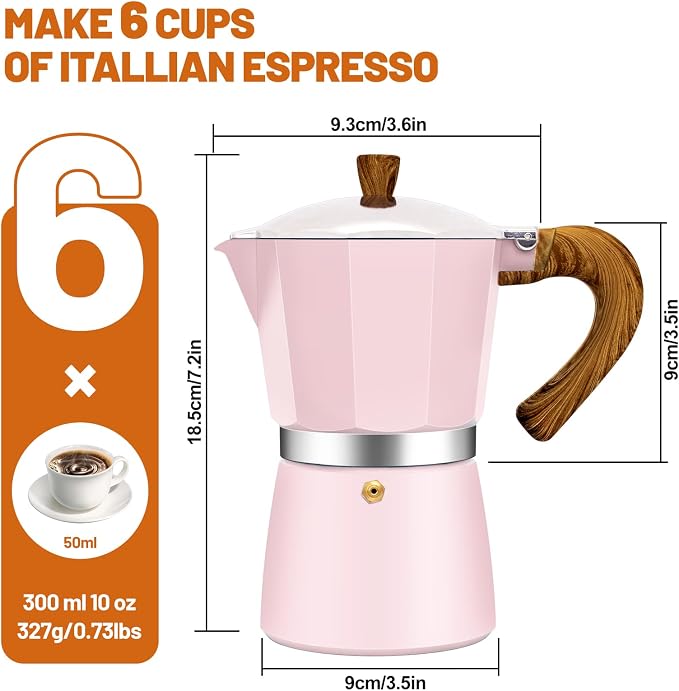 6 Cup Aluminum Espresso Stovetop Moka Pot Express Coffee Maker Percolator Italian Classic Mocha Coffee Machine for Italian and Cuban Cafe Brewing for Home & Camping 300ml 10oz - Image 2